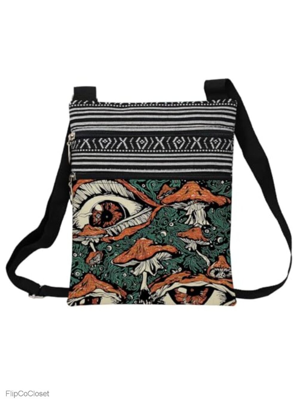 Evil Eye Mushroom Printed Crossbody Bag Ethnic Pattern Polyester